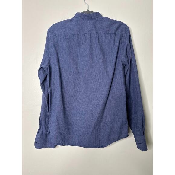 UNTUCKit Mens Medium Slim Fit Shirt Blue Woven Check Mandarin Collar Button Up - Picture 3 of 5